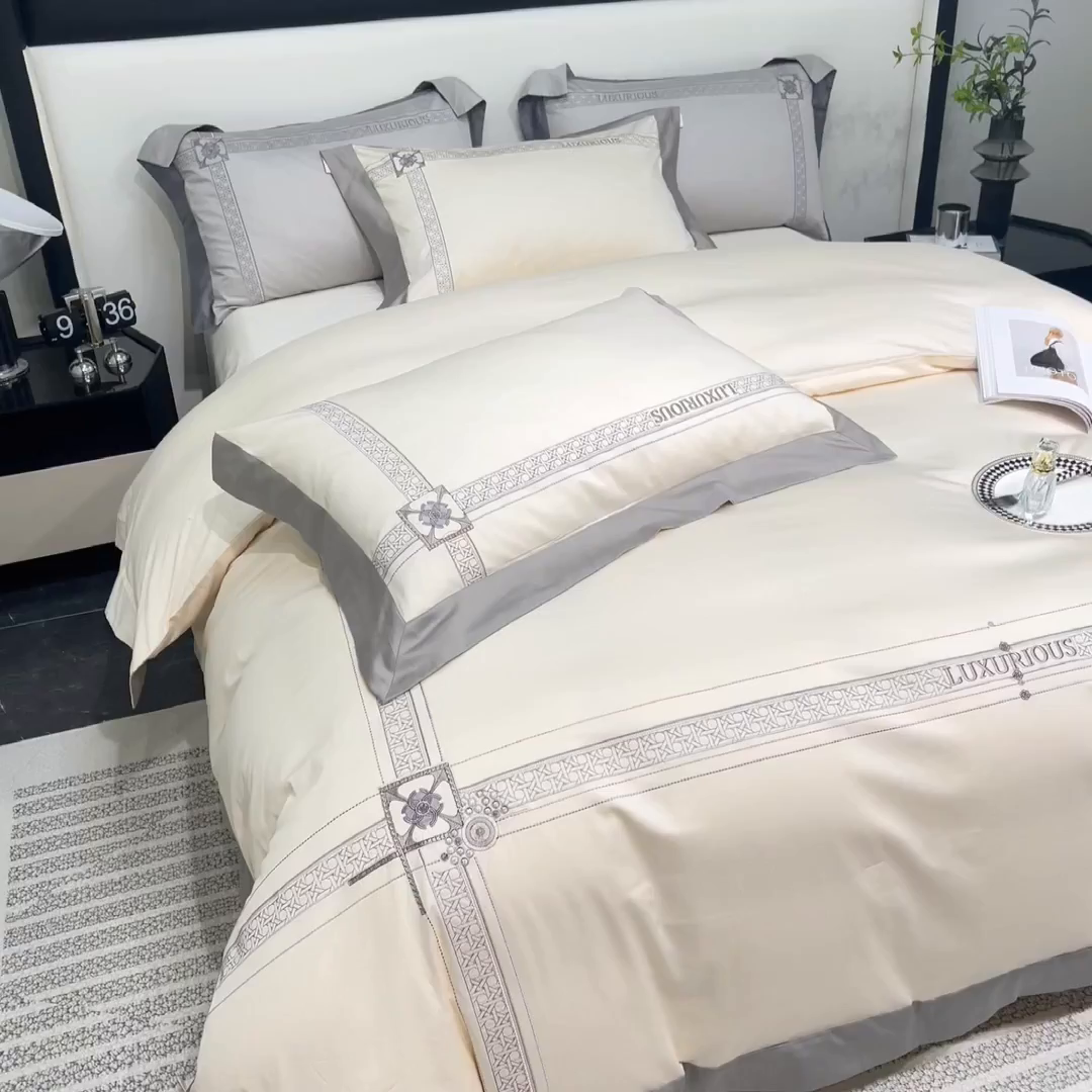 91家纺网 家纺一手货源 找家纺 家居1号家纺 2026新款50双股轻奢长绒棉刺绣四件套-图兰 图兰-奶白