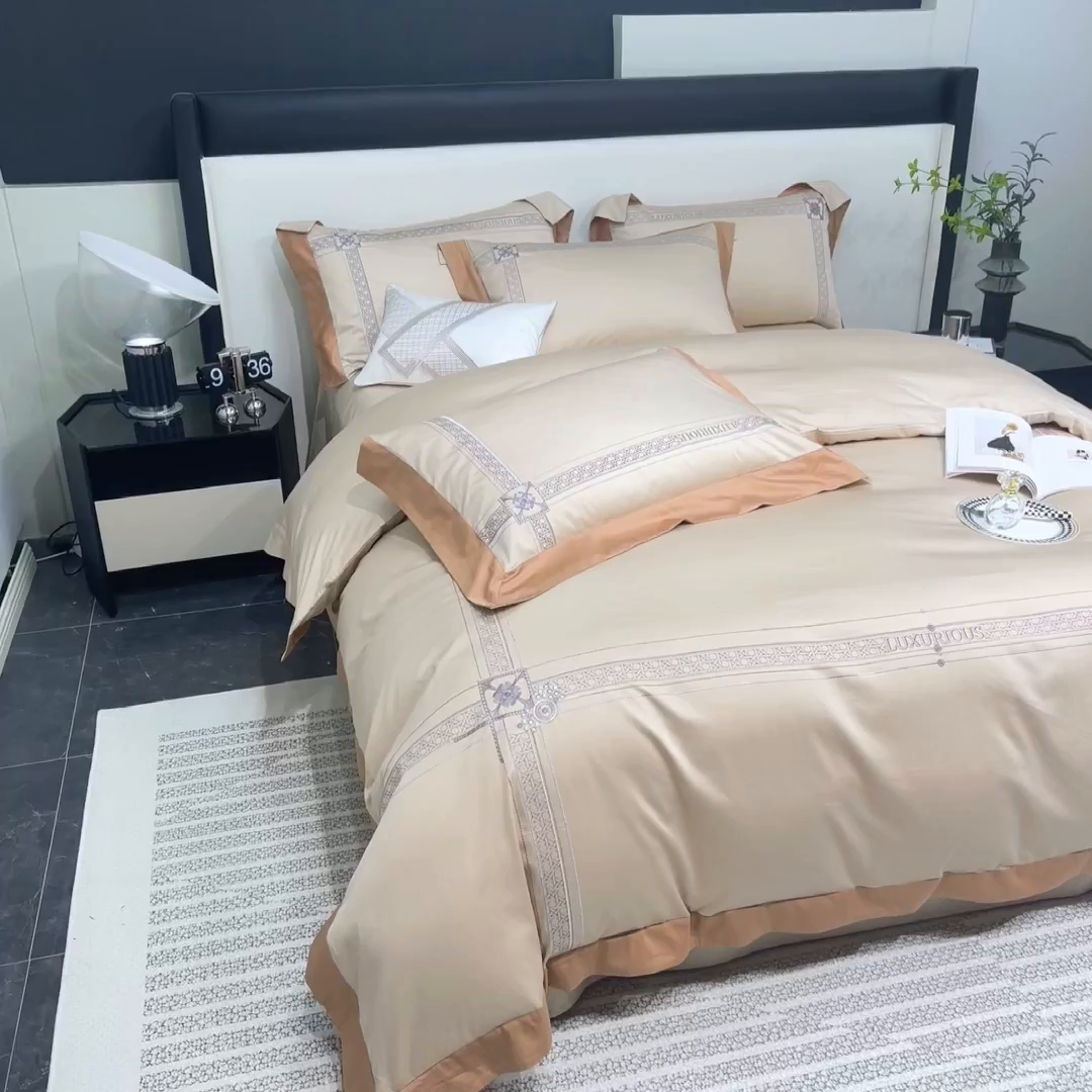 91家纺网 家纺一手货源 找家纺 家居1号家纺 2026新款50双股轻奢长绒棉刺绣四件套-图兰 图兰-卡其橙