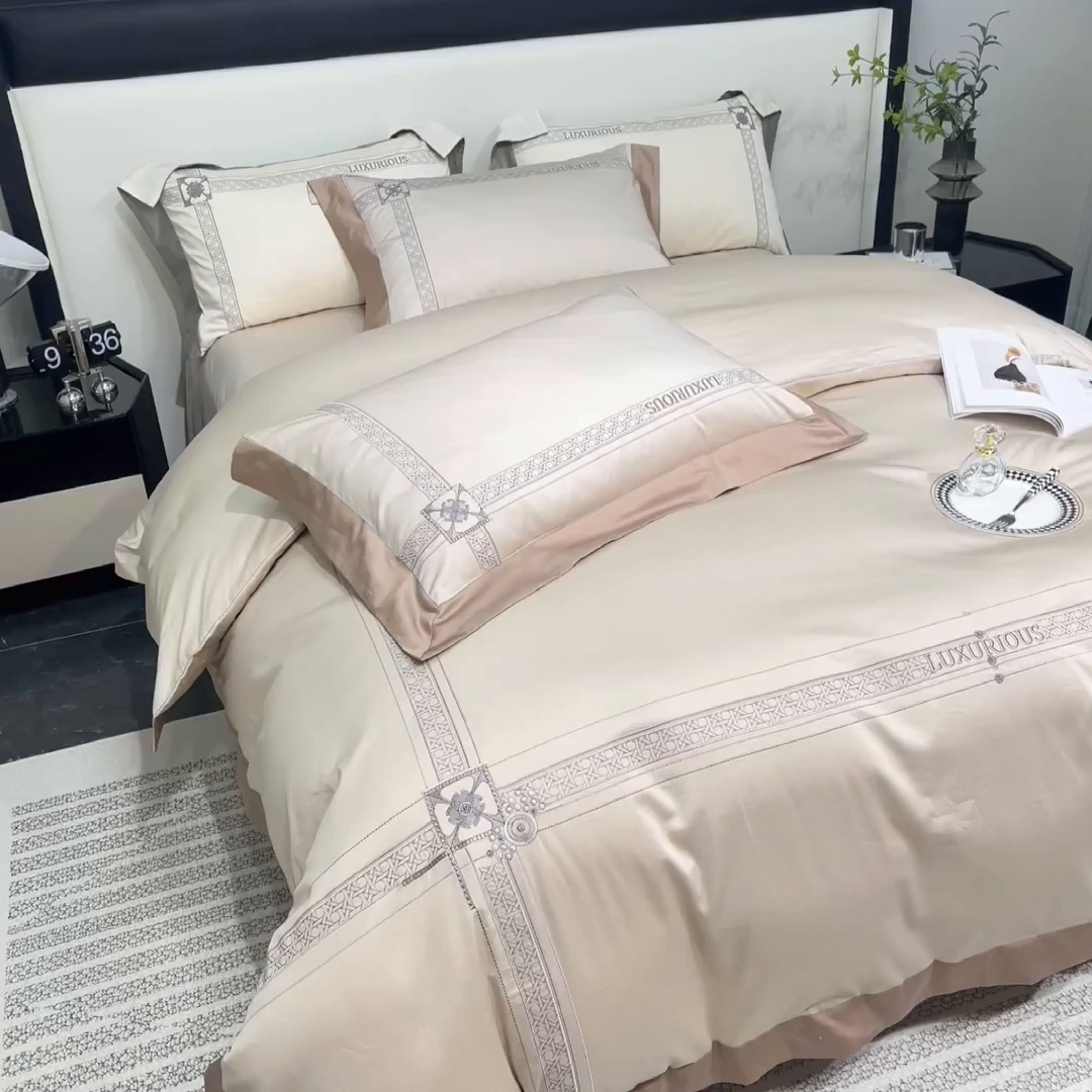 91家纺网 家纺一手货源 找家纺 家居1号家纺 2026新款50双股轻奢长绒棉刺绣四件套-图兰 图兰-香槟金