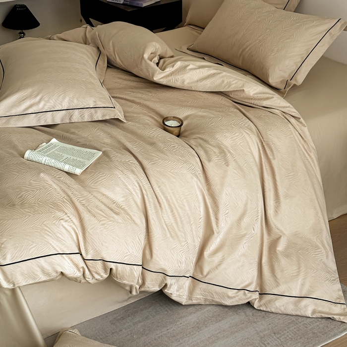 91家纺网 家纺一手货源 找家纺 首尔家纺 2026新款浮雕提花色织全棉四件套 斑马纹-米咖