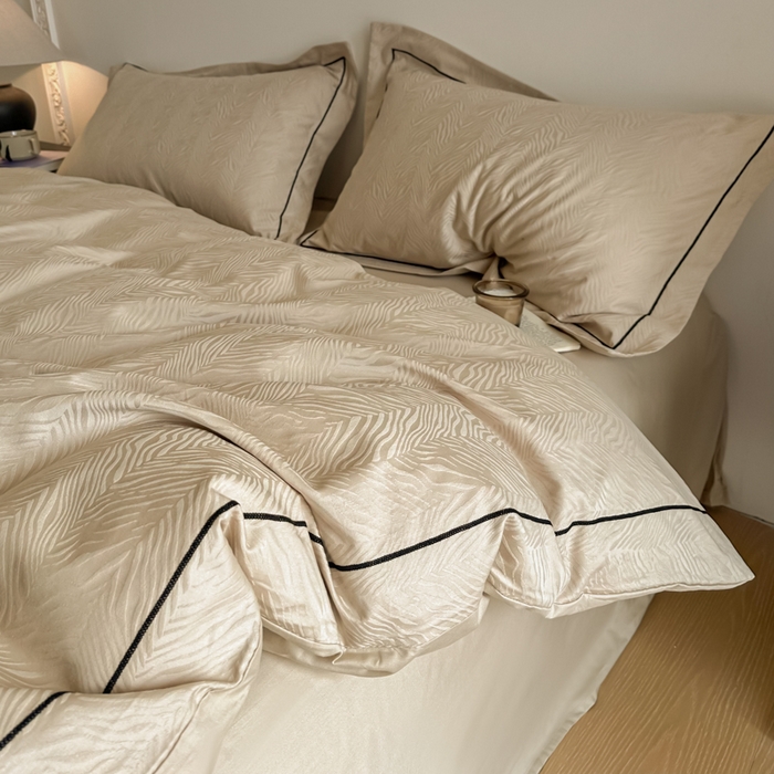 91家纺网 家纺一手货源 找家纺 首尔家纺 2026新款浮雕提花色织全棉四件套 斑马纹-米咖