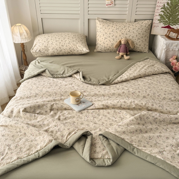 91家纺网 家纺一手货源 找家纺 盛凡家纺 2026新款小清新抗菌夏被夏凉被空调被被子被芯夏被四件套 浅夏栀眠