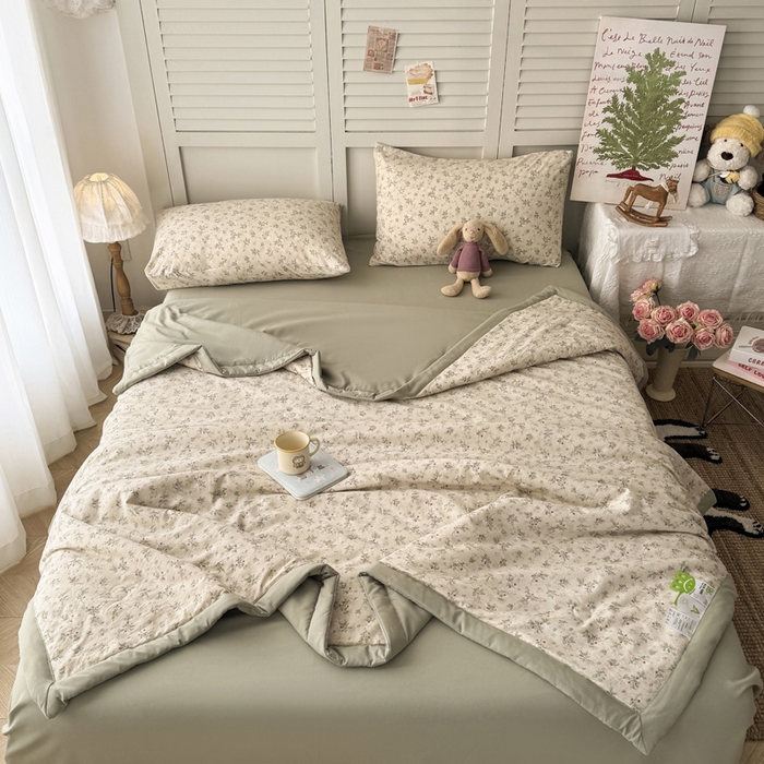 91家纺网 家纺一手货源 找家纺 盛凡家纺 2026新款小清新抗菌夏被夏凉被空调被被子被芯夏被四件套 浅夏栀眠