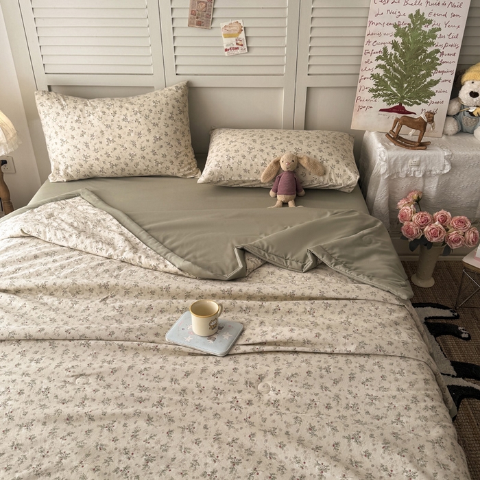 91家纺网 家纺一手货源 找家纺 盛凡家纺 2026新款小清新抗菌夏被夏凉被空调被被子被芯夏被四件套 浅夏栀眠