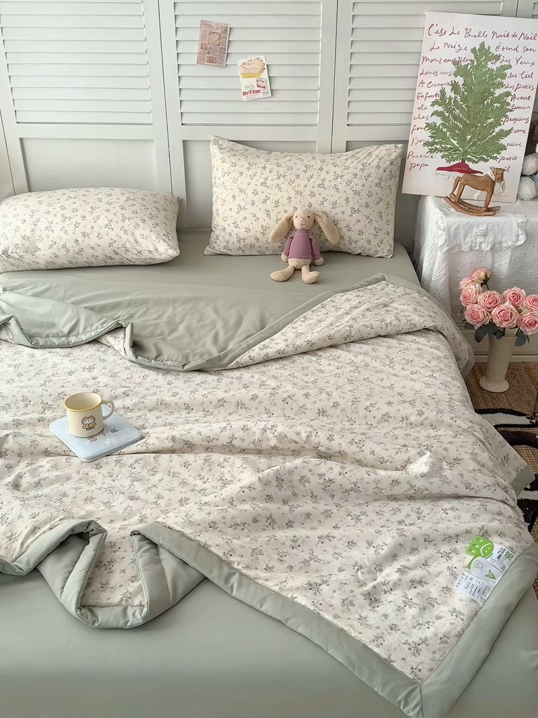 91家纺网 家纺一手货源 找家纺 盛凡家纺 2026新款小清新抗菌夏被夏凉被空调被被子被芯夏被四件套 浅夏栀眠