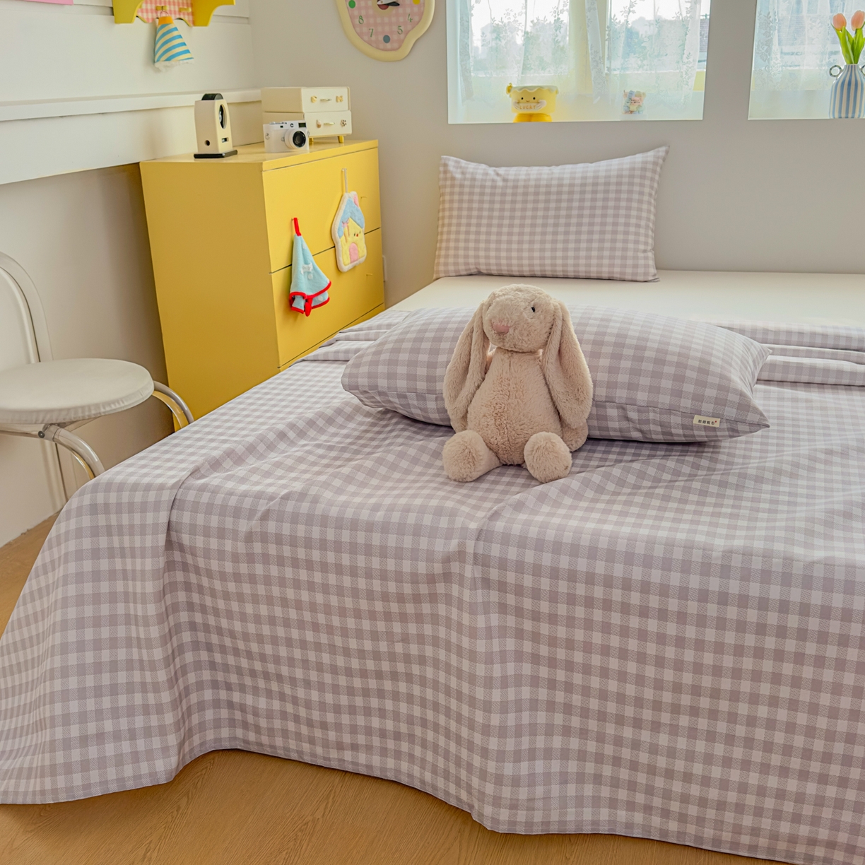 91家纺网 家纺一手货源 找家纺 爱彼家纺 2026新款无印格子分老粗布床单软凉席床单枕套三件套新升级细沙-格子系列一 格子灰