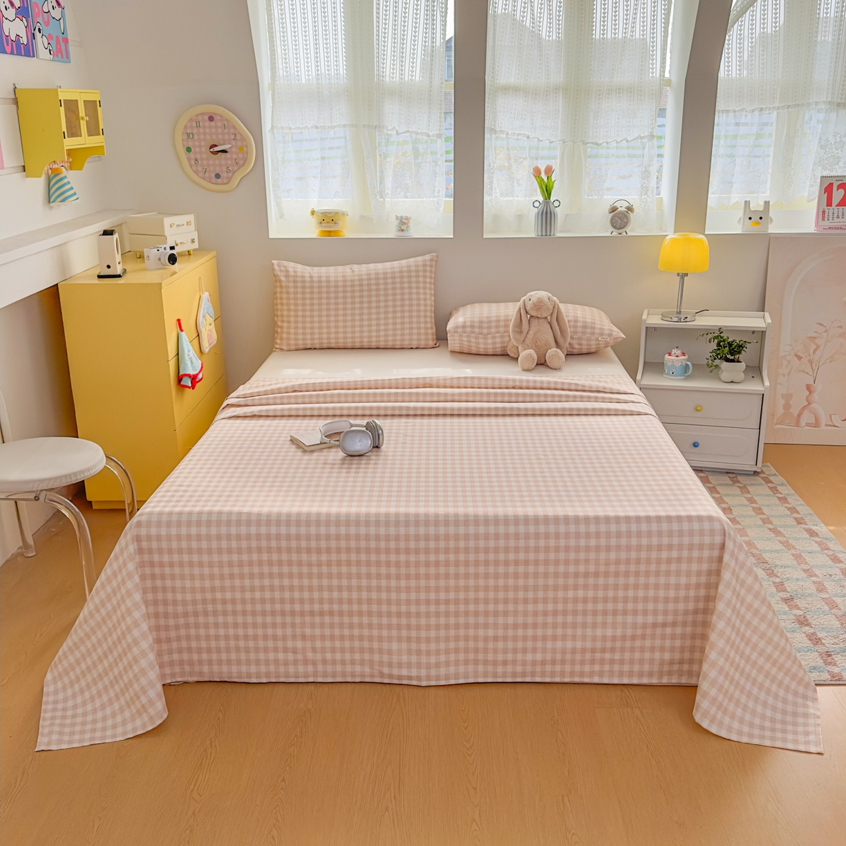 91家纺网 家纺一手货源 找家纺 爱彼家纺 2026新款无印格子分老粗布床单软凉席床单枕套三件套新升级细沙-格子系列一 格子咖