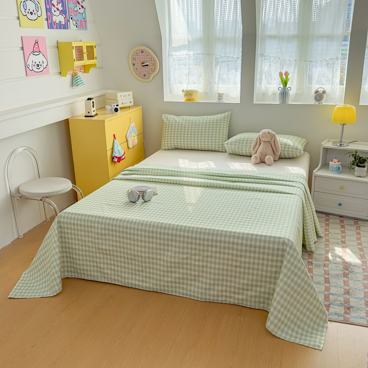 91家纺网 家纺一手货源 找家纺 （总）爱彼家纺 2026新款无印格子分老粗布床单软凉席床单枕套三件套新升级细沙-格子系列一