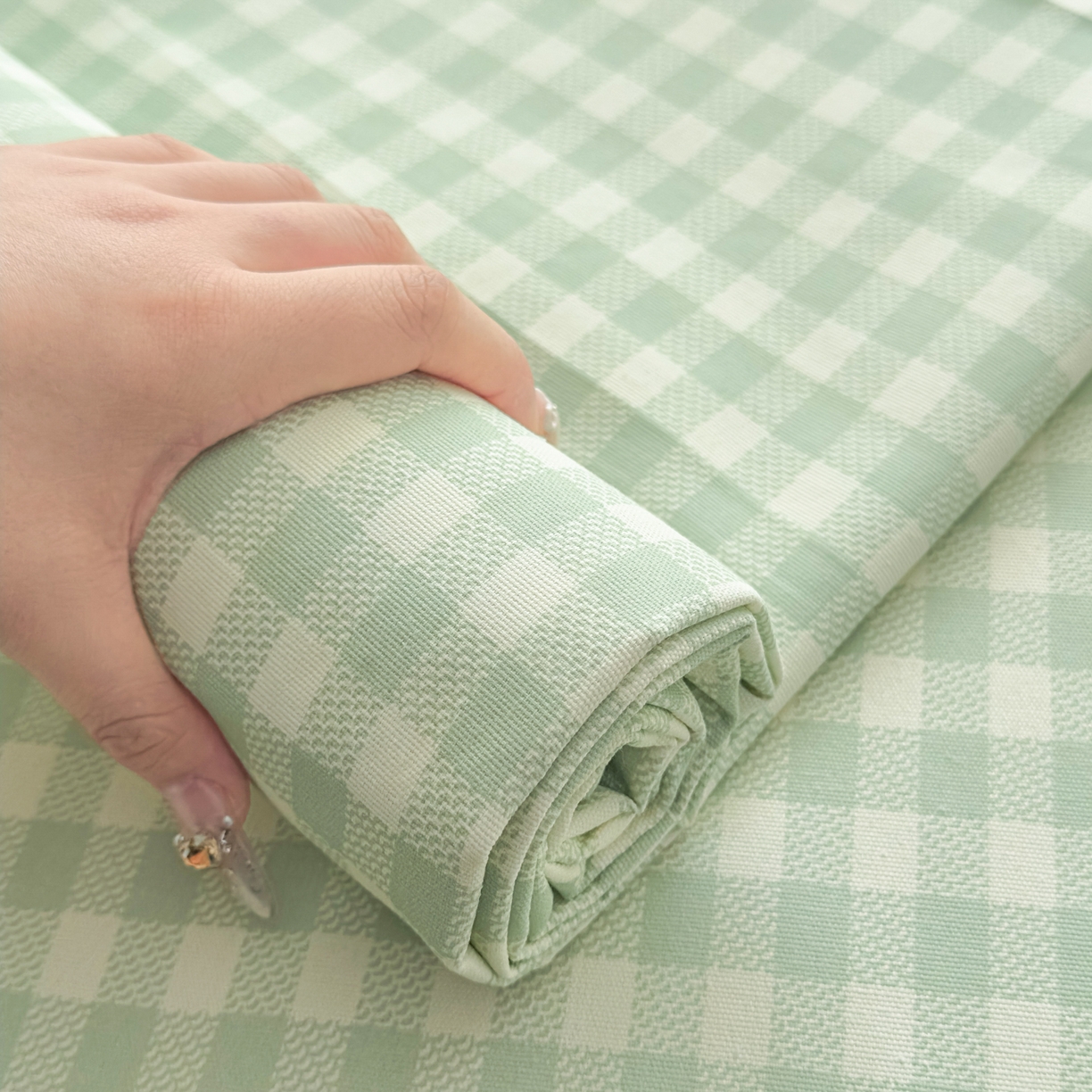 91家纺网 家纺一手货源 找家纺 爱彼家纺 2026新款无印格子分老粗布床单软凉席床单枕套三件套新升级细沙-格子系列一 格子绿