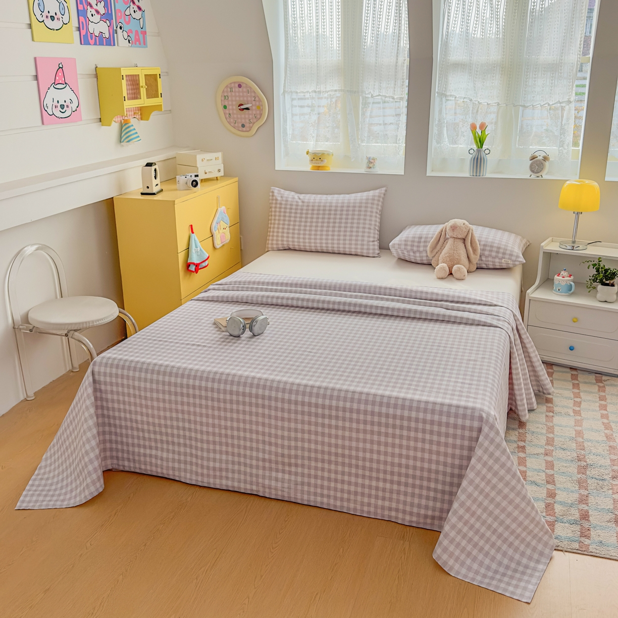 91家纺网 家纺一手货源 找家纺 爱彼家纺 2026新款无印格子分老粗布床单软凉席床单枕套三件套新升级细沙-格子系列一 格子灰