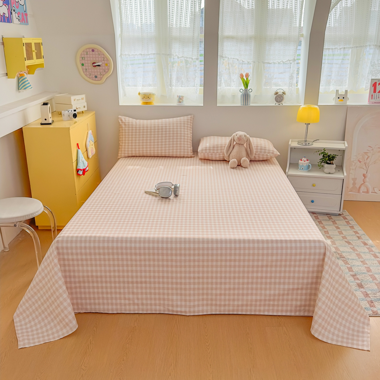 91家纺网 家纺一手货源 找家纺 爱彼家纺 2026新款无印格子分老粗布床单软凉席床单枕套三件套新升级细沙-格子系列一 格子咖