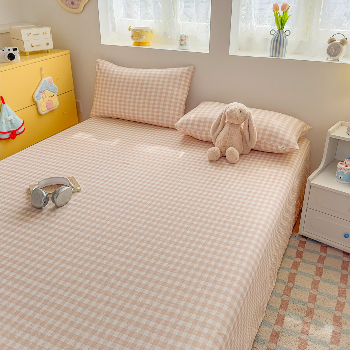 91家纺网 家纺一手货源 找家纺 爱彼家纺 2026新款无印格子分老粗布床单软凉席床单枕套三件套新升级细沙-格子系列一 格子咖