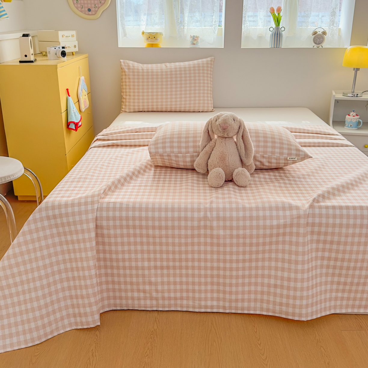 91家纺网 家纺一手货源 找家纺 爱彼家纺 2026新款无印格子分老粗布床单软凉席床单枕套三件套新升级细沙-格子系列一 格子咖