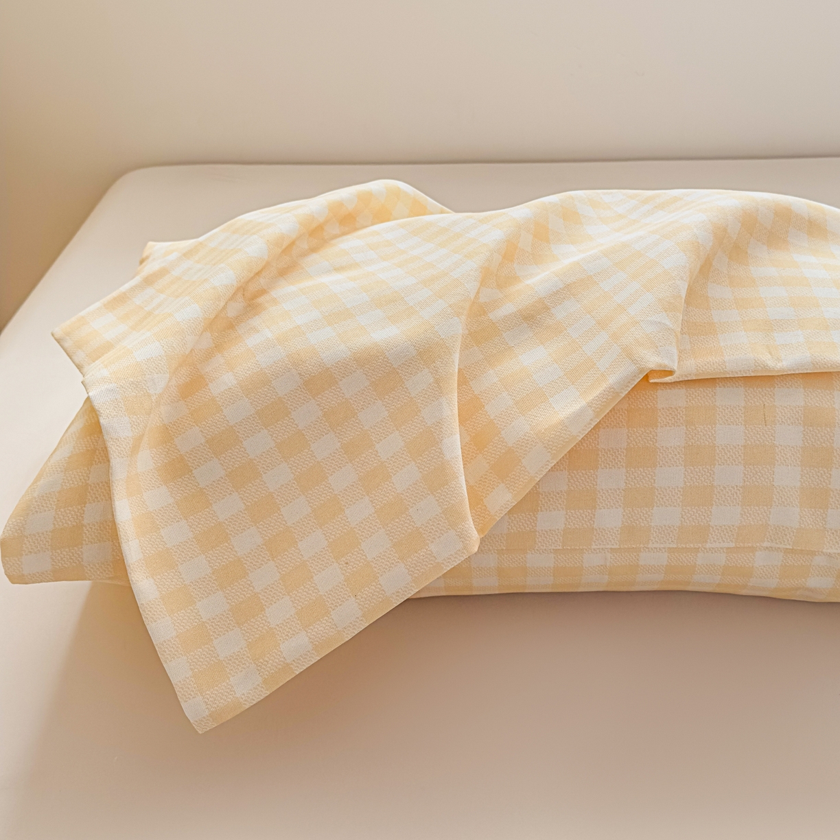 91家纺网 家纺一手货源 找家纺 爱彼家纺 2026新款无印格子分老粗布床单软凉席床单枕套三件套新升级细沙-格子系列一 格子黄