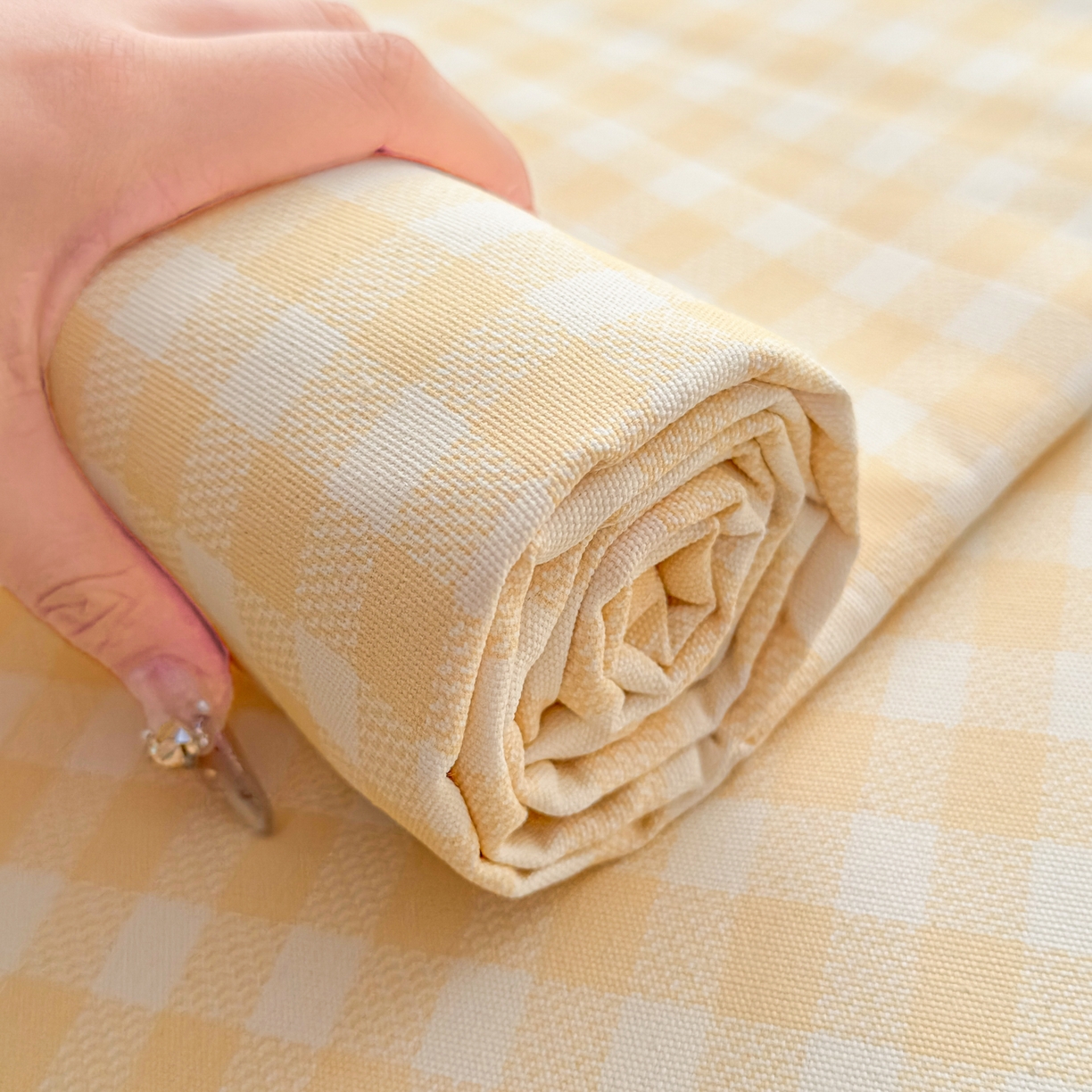 91家纺网 家纺一手货源 找家纺 爱彼家纺 2026新款无印格子分老粗布床单软凉席床单枕套三件套新升级细沙-格子系列一 格子黄