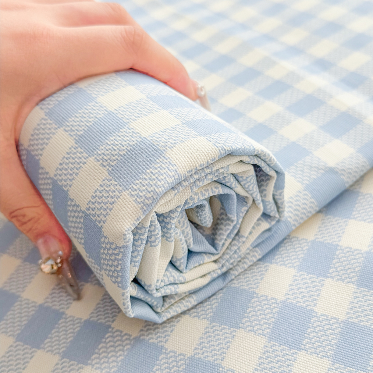 91家纺网 家纺一手货源 找家纺 爱彼家纺 2026新款无印格子分老粗布床单软凉席床单枕套三件套新升级细沙-格子系列一 格子蓝