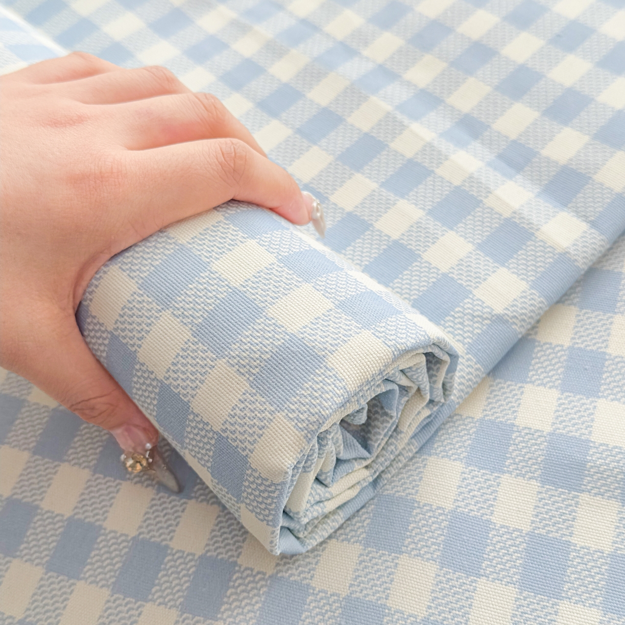 91家纺网 家纺一手货源 找家纺 爱彼家纺 2026新款无印格子分老粗布床单软凉席床单枕套三件套新升级细沙-格子系列一 格子蓝