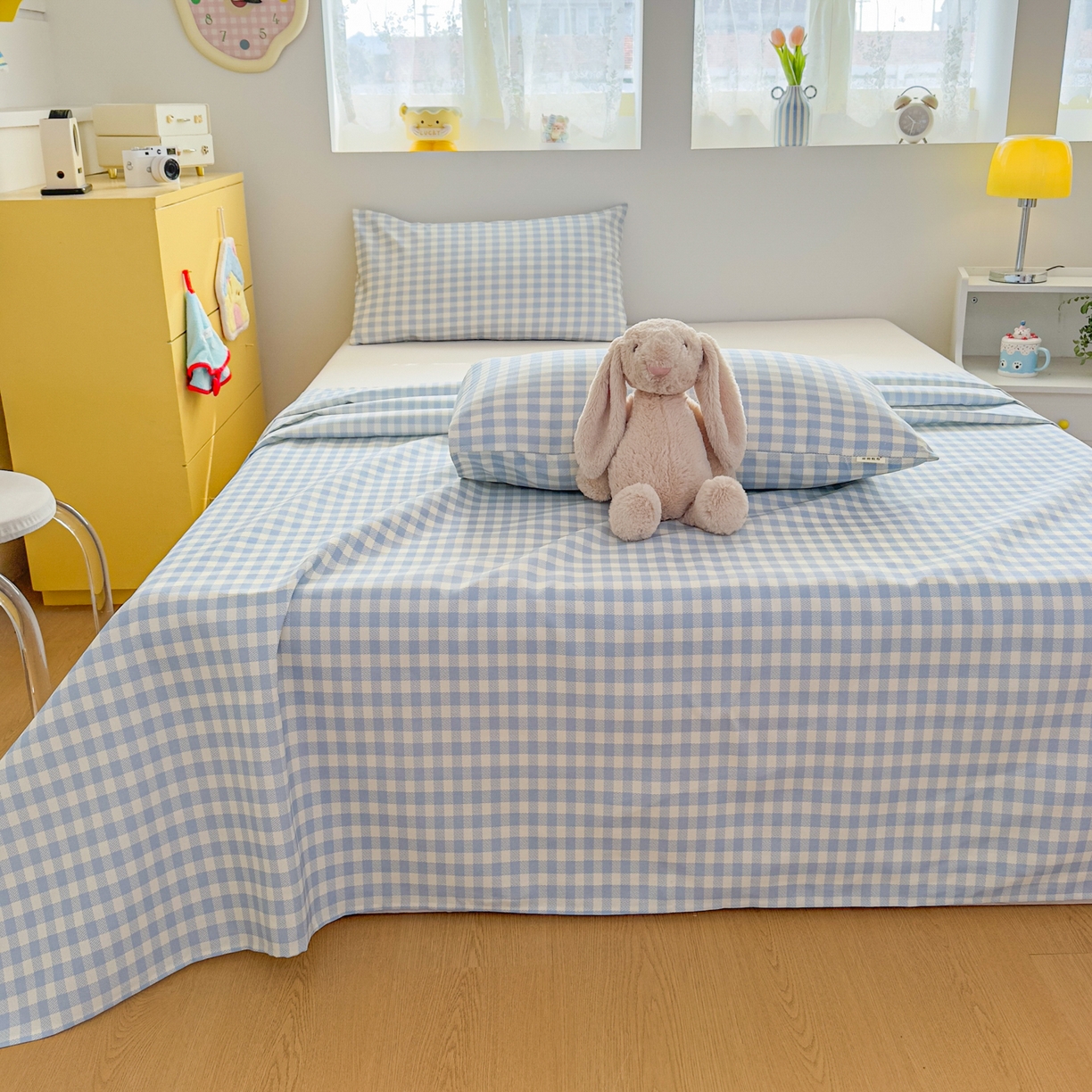 91家纺网 家纺一手货源 找家纺 爱彼家纺 2026新款无印格子分老粗布床单软凉席床单枕套三件套新升级细沙-格子系列一 格子蓝