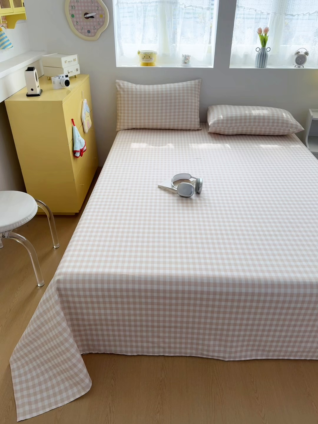 91家纺网 家纺一手货源 找家纺 爱彼家纺 2026新款无印格子分老粗布床单软凉席床单枕套三件套新升级细沙-格子系列一 格子咖