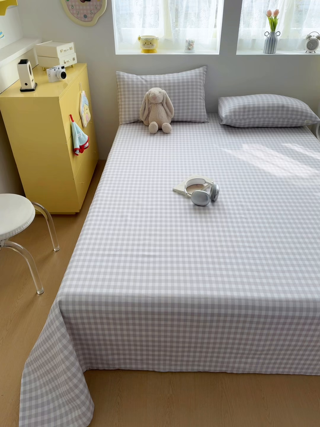 91家纺网 家纺一手货源 找家纺 爱彼家纺 2026新款无印格子分老粗布床单软凉席床单枕套三件套新升级细沙-格子系列一 格子灰