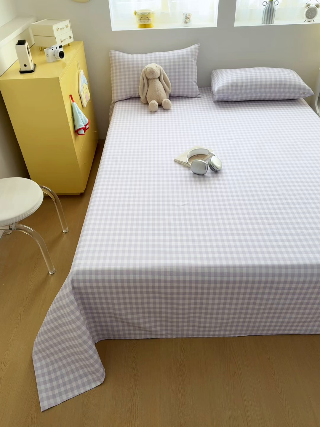 91家纺网 家纺一手货源 找家纺 爱彼家纺 2026新款无印格子分老粗布床单软凉席床单枕套三件套新升级细沙-格子系列一 格子紫