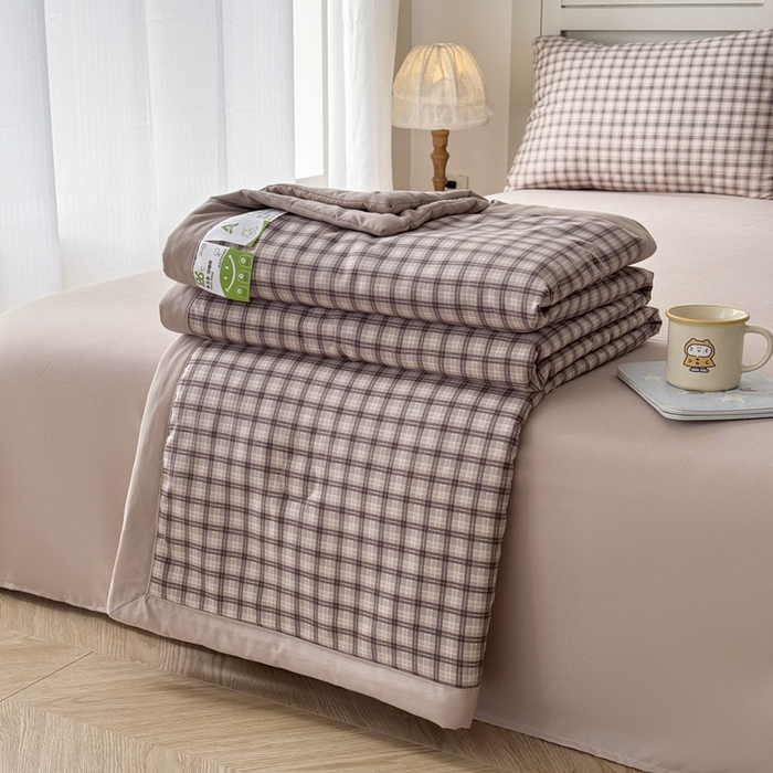 91家纺网 家纺一手货源 找家纺 盛凡家纺 2026新款小清新抗菌夏被夏凉被空调被被子被芯夏被四件套 晴窗格影