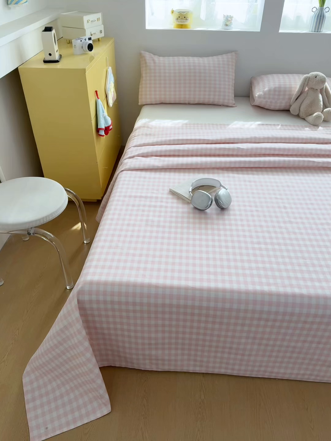 91家纺网 家纺一手货源 找家纺 爱彼家纺 2026新款无印格子分老粗布床单软凉席床单枕套三件套新升级细沙-格子系列一 格子粉