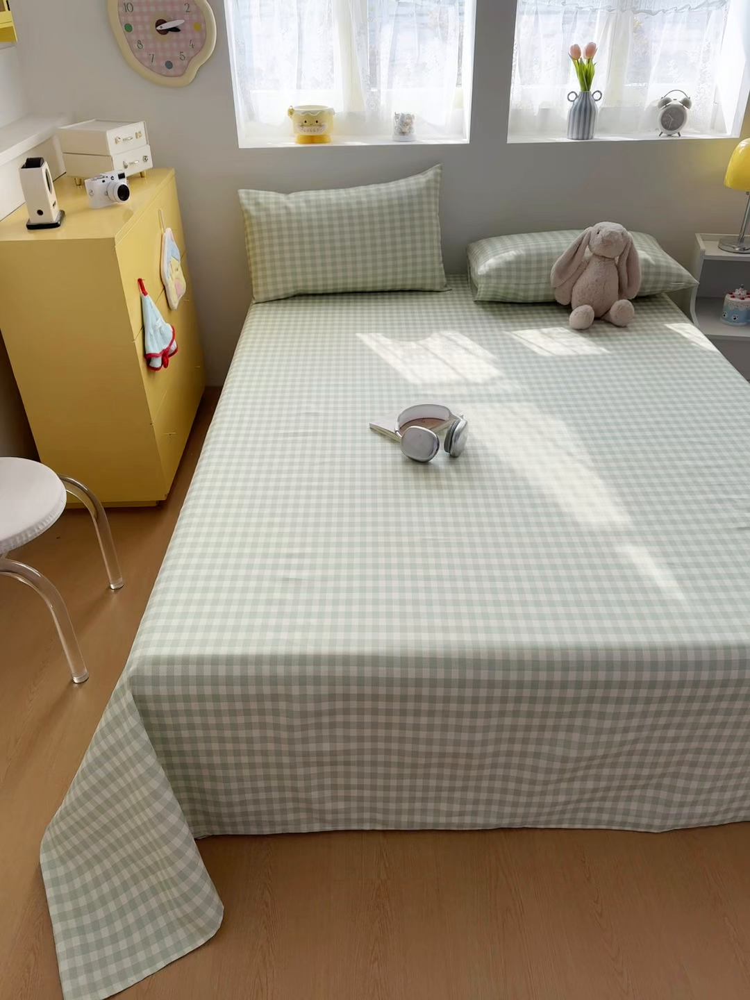 91家纺网 家纺一手货源 找家纺 爱彼家纺 2026新款无印格子分老粗布床单软凉席床单枕套三件套新升级细沙-格子系列一 格子绿