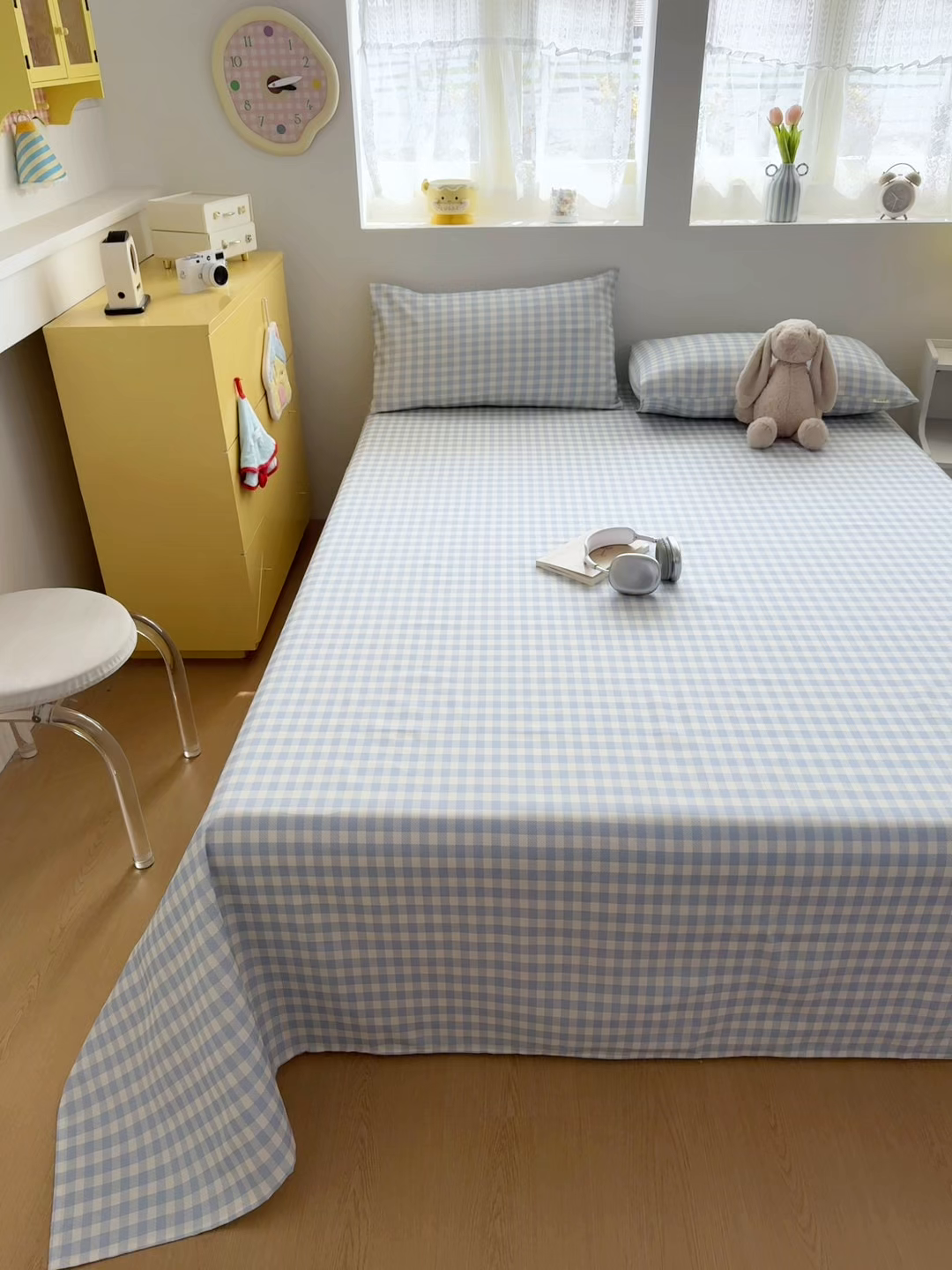 91家纺网 家纺一手货源 找家纺 爱彼家纺 2026新款无印格子分老粗布床单软凉席床单枕套三件套新升级细沙-格子系列一 格子蓝