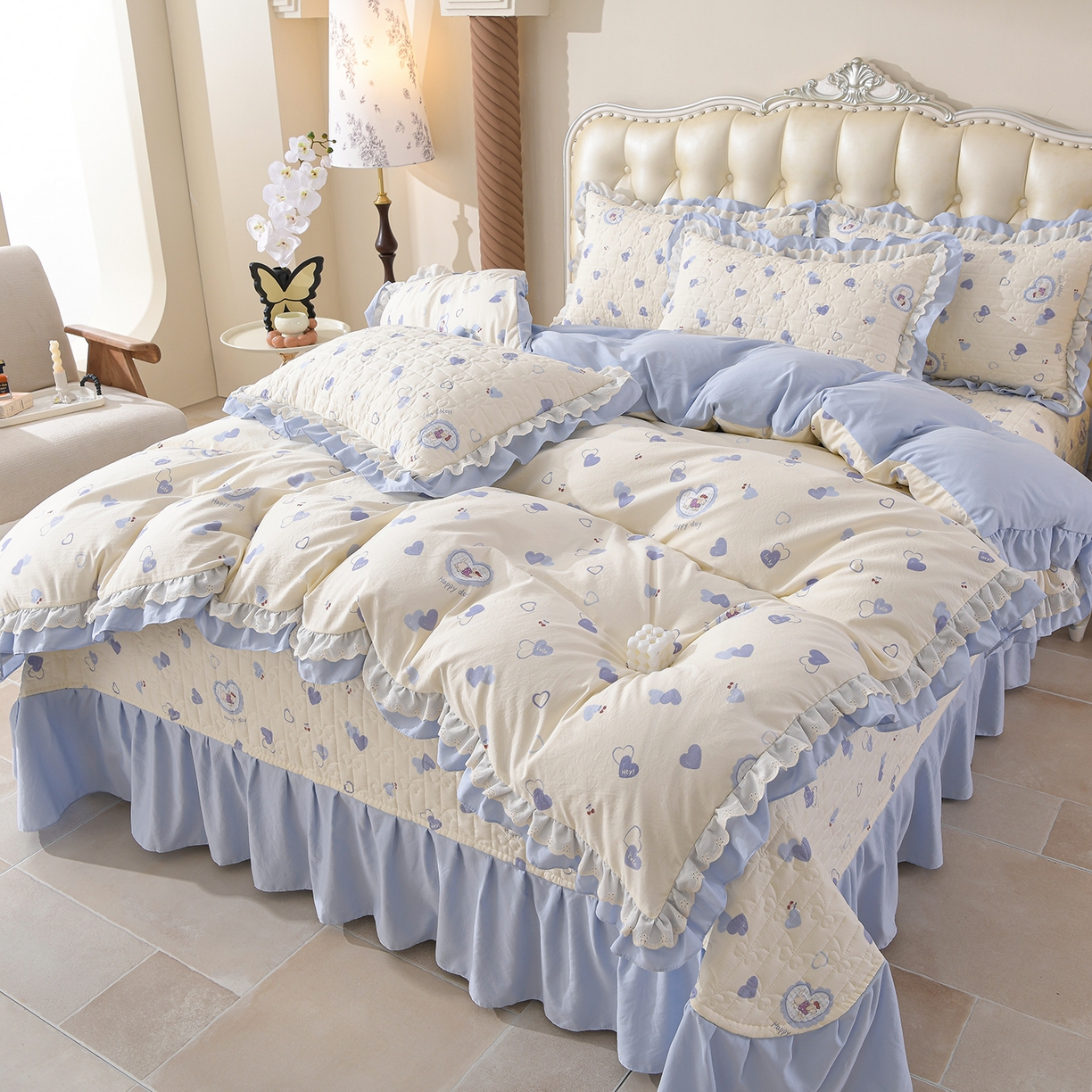 91家纺网 家纺一手货源 找家纺 金梦家居 2026新款水洗棉床盖被套四件套 爱心萌宠