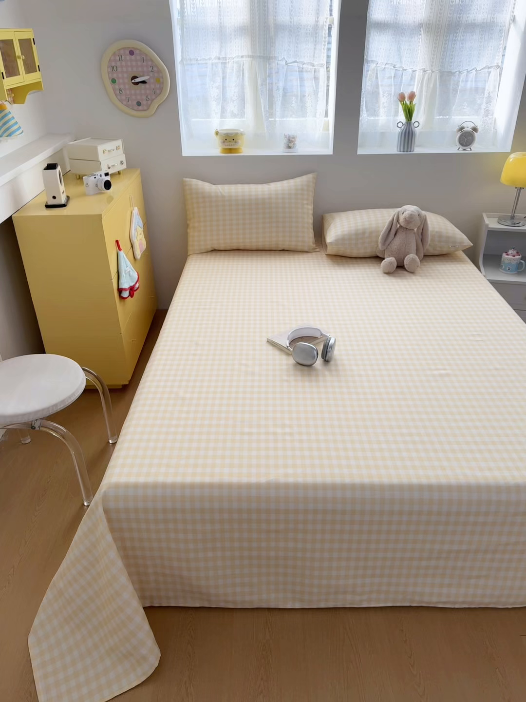 91家纺网 家纺一手货源 找家纺 爱彼家纺 2026新款无印格子分老粗布床单软凉席床单枕套三件套新升级细沙-格子系列一 格子黄