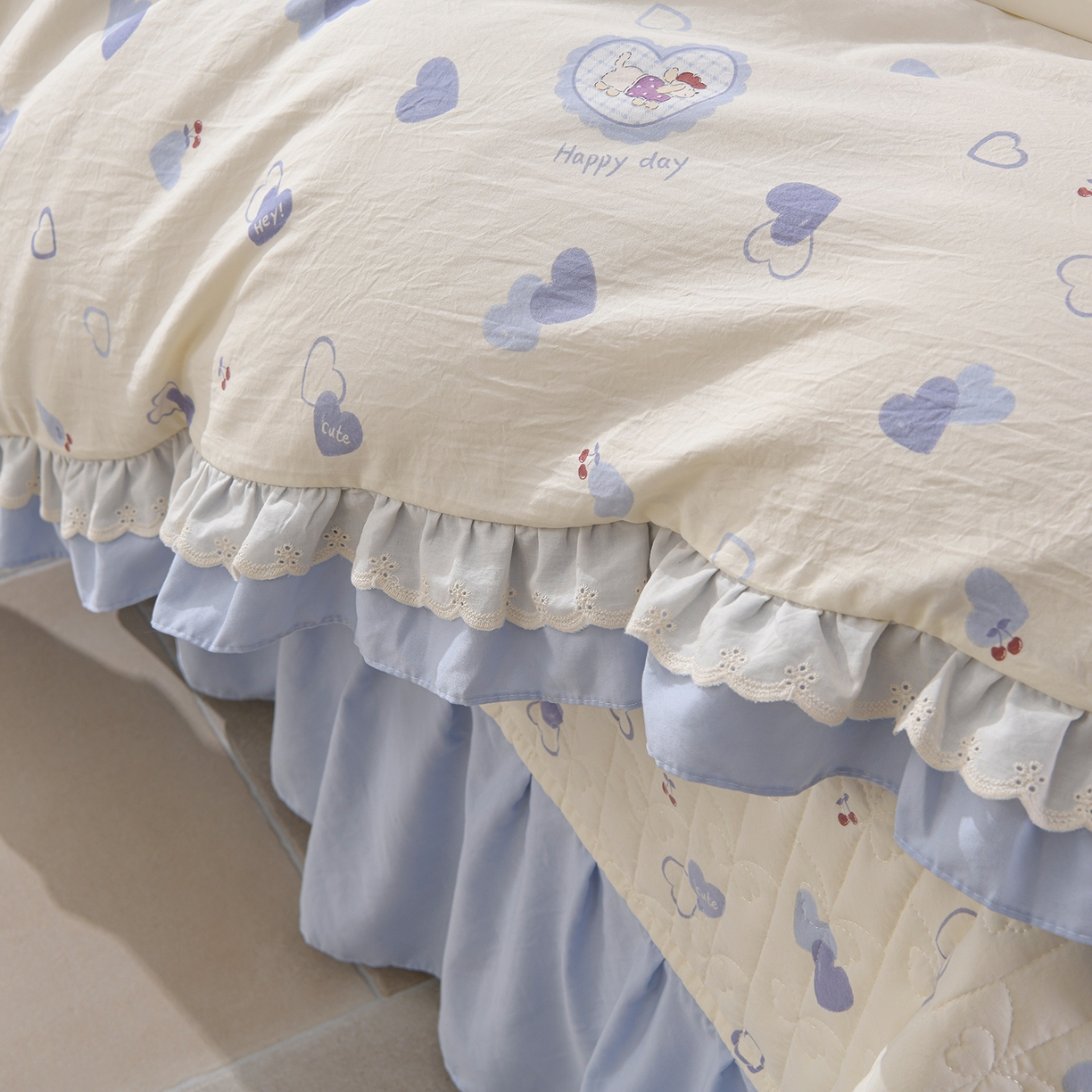 91家纺网 家纺一手货源 找家纺 金梦家居 2026新款水洗棉床盖被套四件套 爱心萌宠