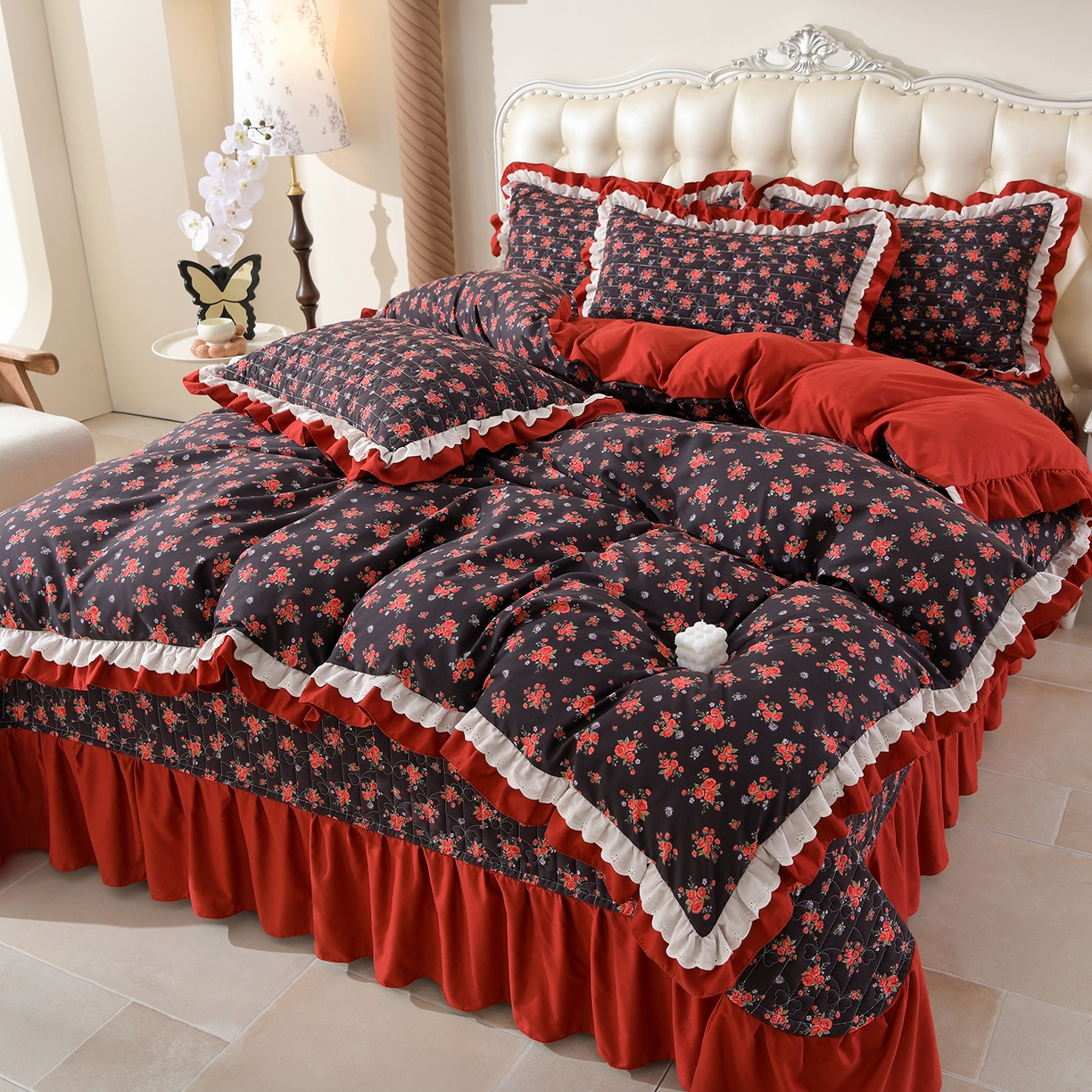 91家纺网 家纺一手货源 找家纺 金梦家居 2026新款水洗棉床盖被套四件套 暗香疏影