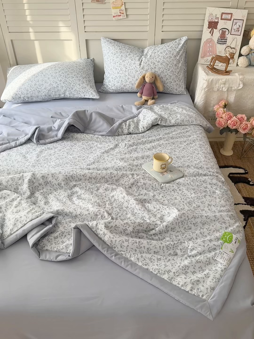 91家纺网 家纺一手货源 找家纺 盛凡家纺 2026新款小清新抗菌夏被夏凉被空调被被子被芯夏被四件套 素织花影