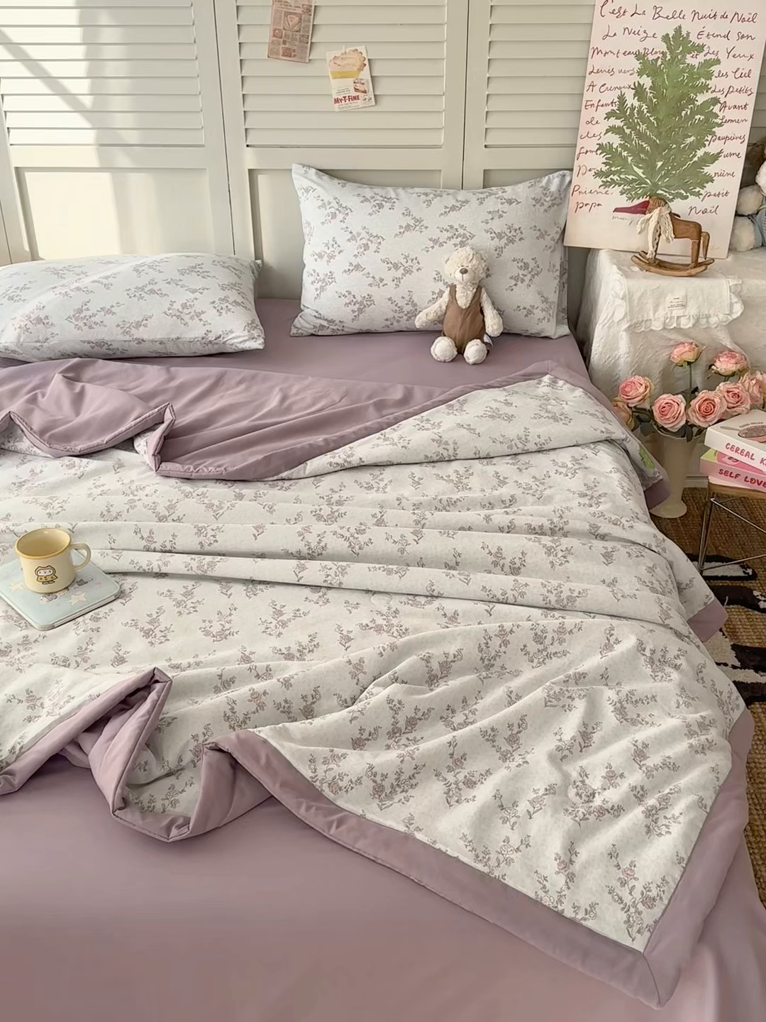 91家纺网 家纺一手货源 找家纺 盛凡家纺 2026新款小清新抗菌夏被夏凉被空调被被子被芯夏被四件套 雾屿蔷薇