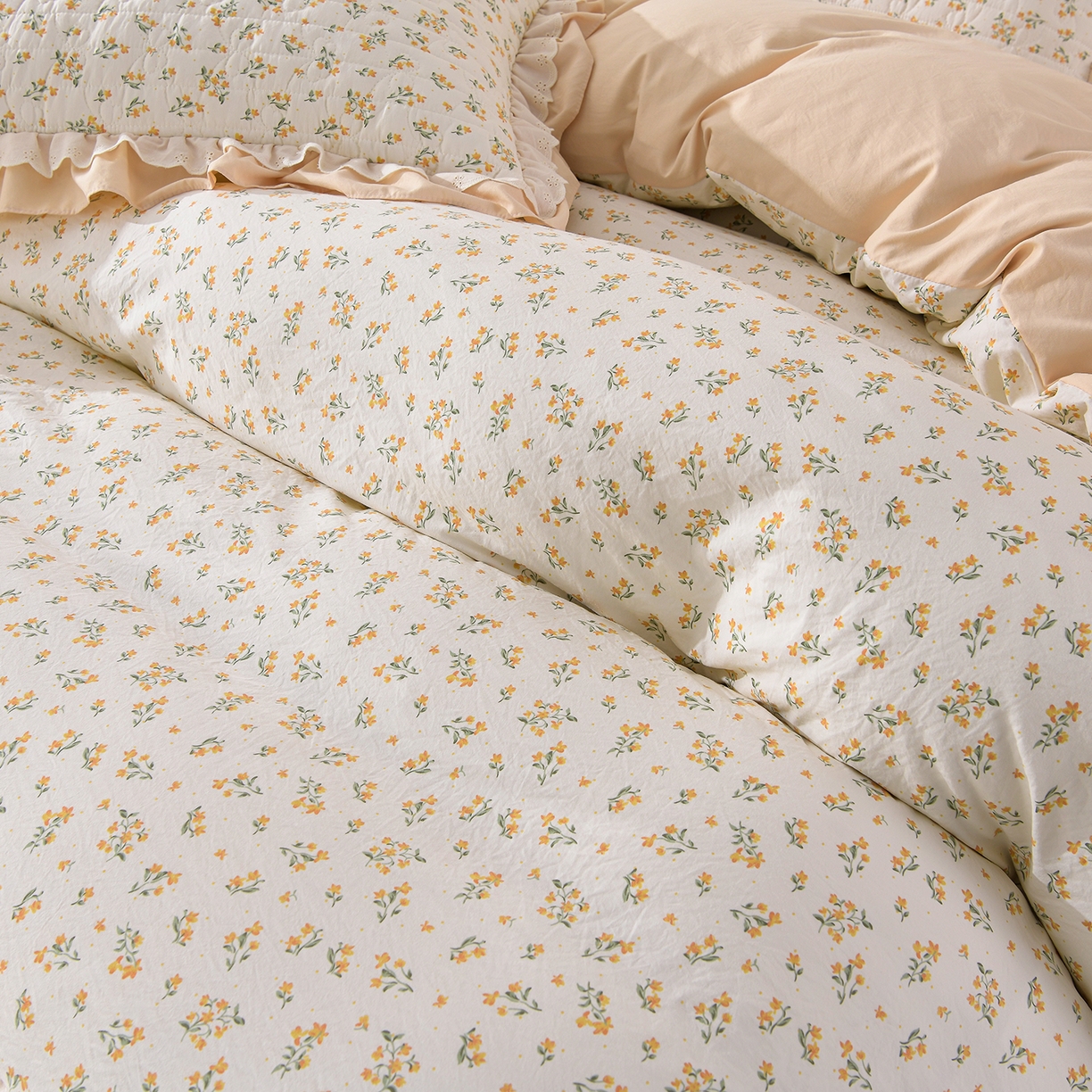 91家纺网 家纺一手货源 找家纺 金梦家居 2026新款水洗棉床盖被套四件套 春暖花开