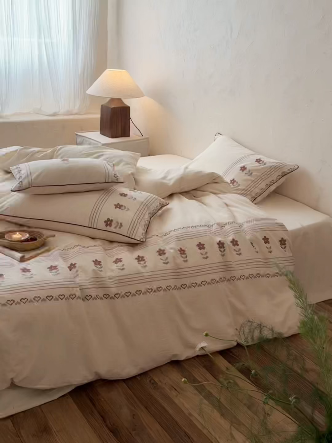 91家纺网 家纺一手货源 找家纺 （总）鹿班家居 2026春季新品色织棉麻精密刺绣四件套-花询见山（标准会员-20元)