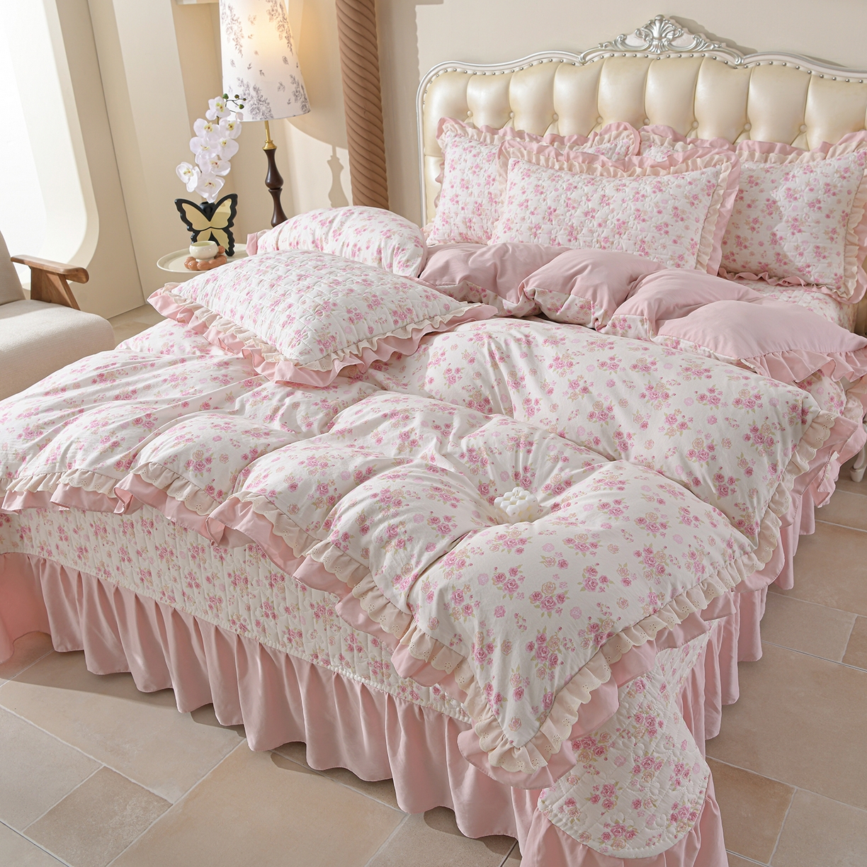 91家纺网 家纺一手货源 找家纺 金梦家居 2026新款水洗棉床盖被套四件套 粉黛佳人