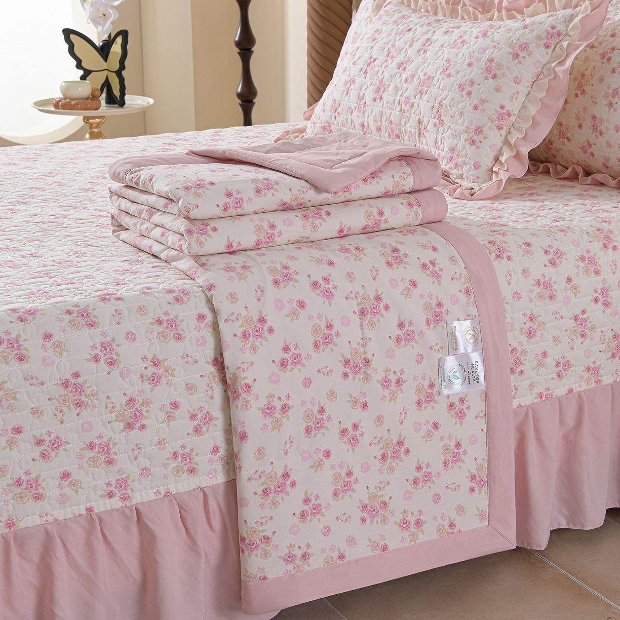 91家纺网 家纺一手货源 找家纺 金梦家居 2026新款水洗棉床盖被套四件套 粉黛佳人