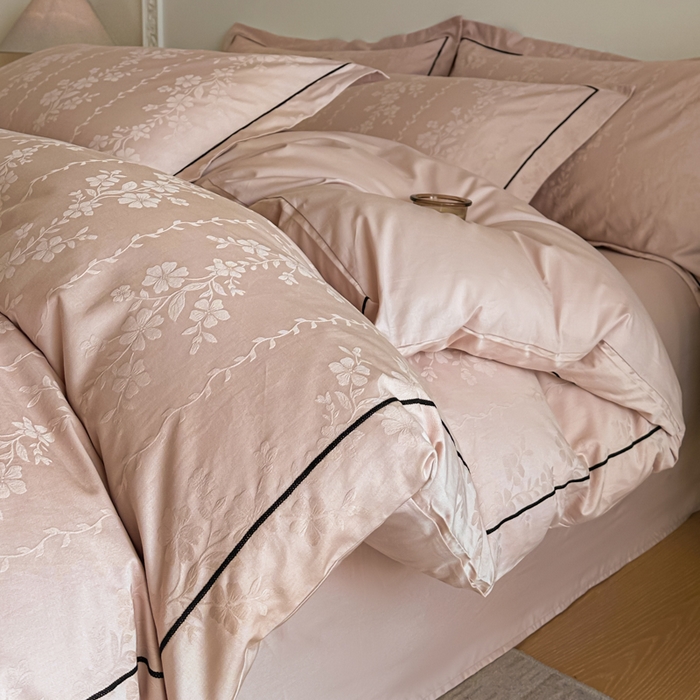 91家纺网 家纺一手货源 找家纺 首尔家纺 2026新款浮雕提花色织全棉四件套 花蔓-粉