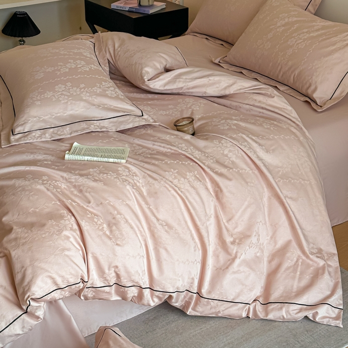 91家纺网 家纺一手货源 找家纺 首尔家纺 2026新款浮雕提花色织全棉四件套 花蔓-粉