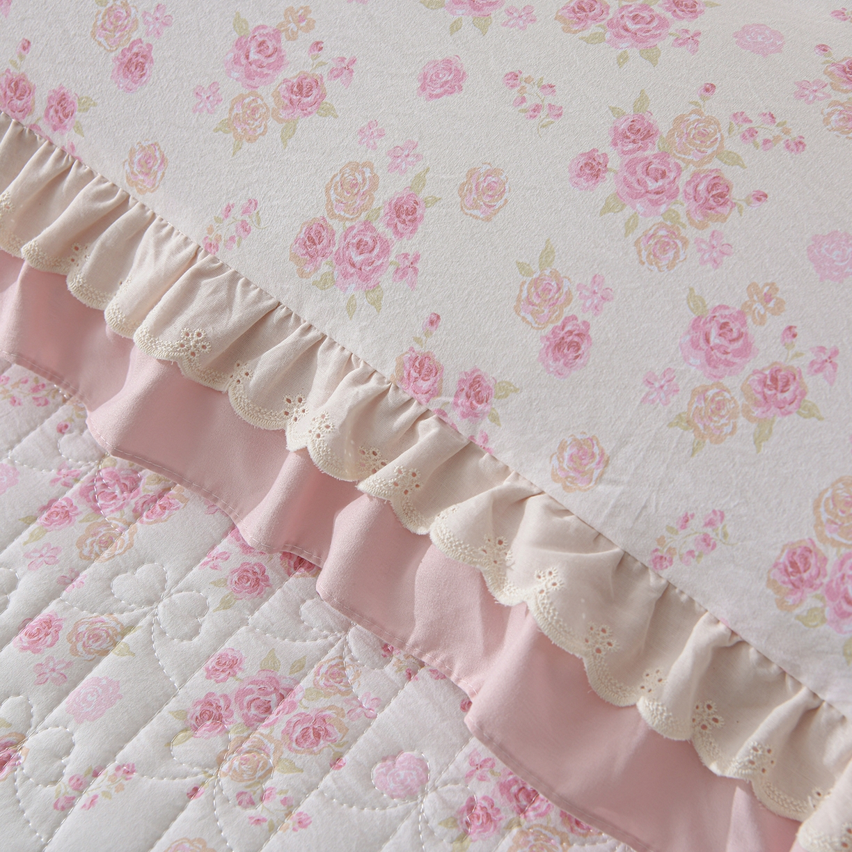 91家纺网 家纺一手货源 找家纺 金梦家居 2026新款水洗棉床盖被套四件套 粉黛佳人