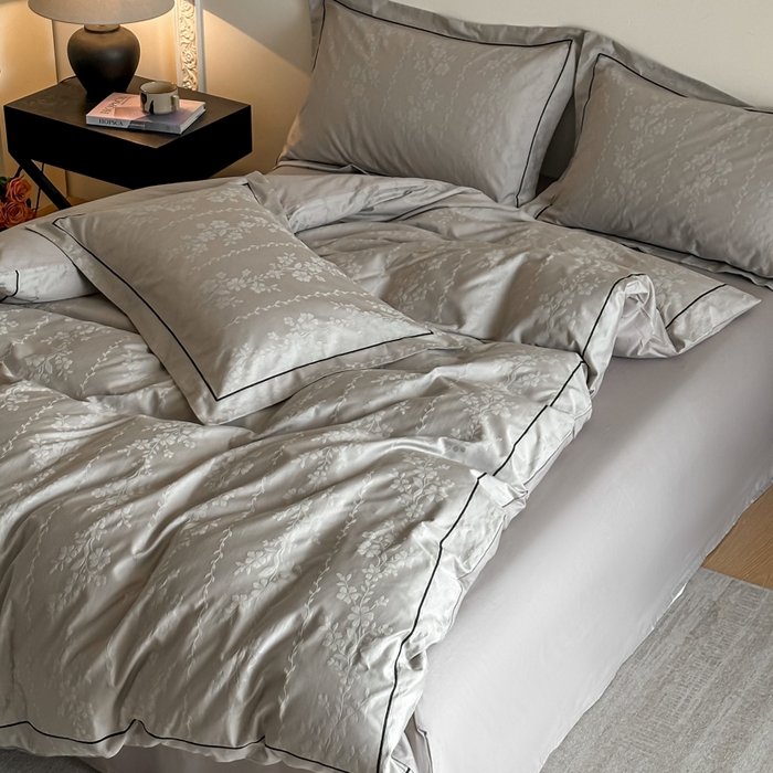 91家纺网 家纺一手货源 找家纺 首尔家纺 2026新款浮雕提花色织全棉四件套 花蔓-高级灰