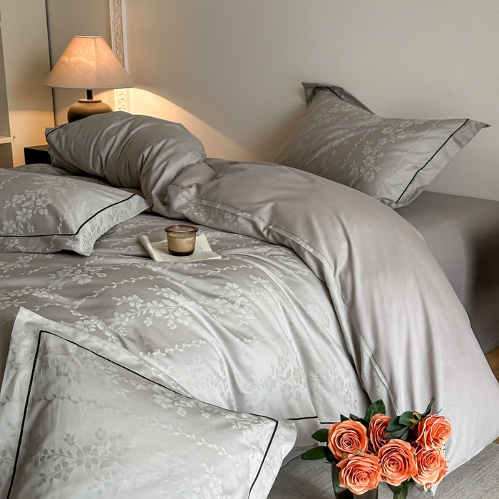 91家纺网 家纺一手货源 找家纺 首尔家纺 2026新款浮雕提花色织全棉四件套 花蔓-高级灰