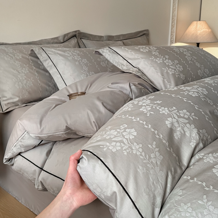 首尔家纺 2026新款浮雕提花色织全棉四件套 花蔓-高级灰