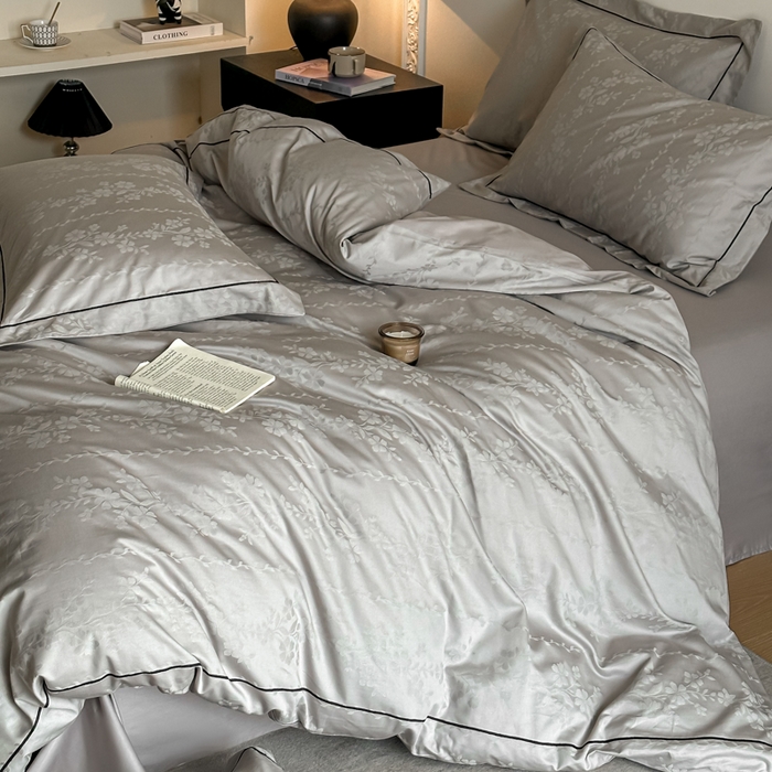 91家纺网 家纺一手货源 找家纺 首尔家纺 2026新款浮雕提花色织全棉四件套 花蔓-高级灰