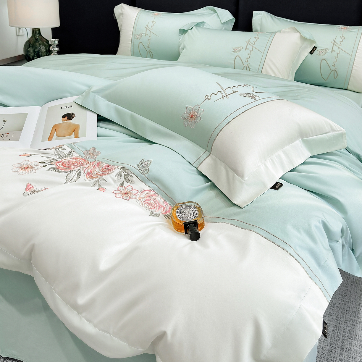 91家纺网 家纺一手货源 找家纺 欣宜家纺 2026新款100支全棉纯棉50x50s埃及贡缎长绒棉刺绣绣花四件套-花开半夏系列 花开半夏-绿野仙踪