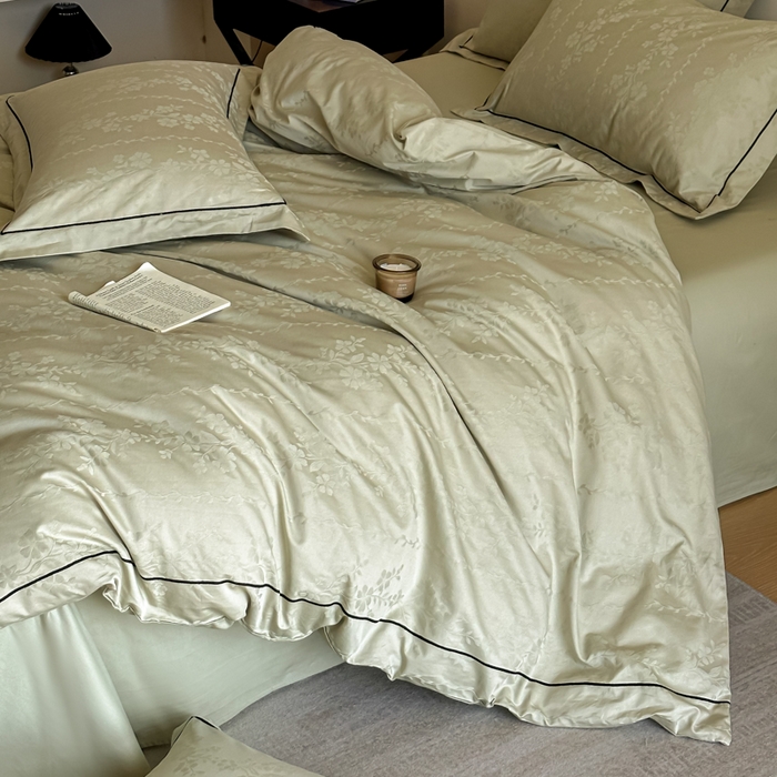 91家纺网 家纺一手货源 找家纺 首尔家纺 2026新款浮雕提花色织全棉四件套 花蔓-绿