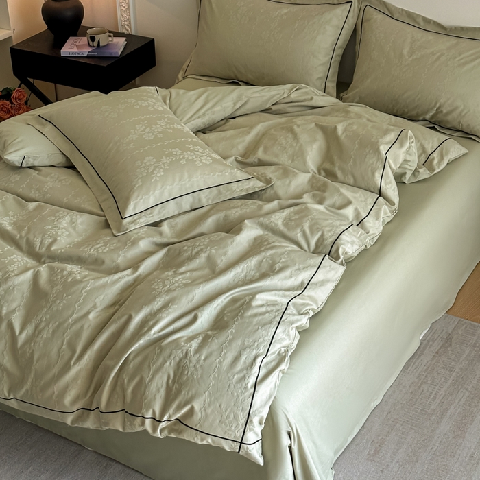 91家纺网 家纺一手货源 找家纺 首尔家纺 2026新款浮雕提花色织全棉四件套 花蔓-绿