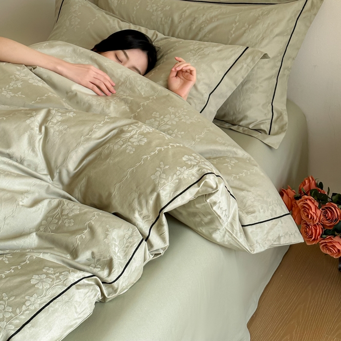 91家纺网 家纺一手货源 找家纺 首尔家纺 2026新款浮雕提花色织全棉四件套 花蔓-绿